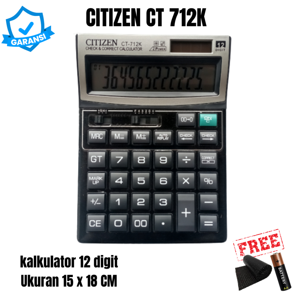 

Kalkulator CT 712K Besar 12Digit Display LED Jelas Alat Hitung Dagang Kasir Toko