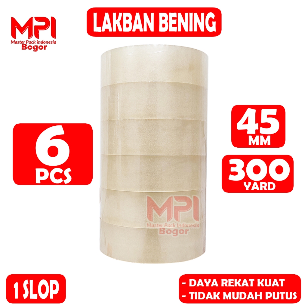 

1 SLOP / 6 PCS - Lakban Bening JUMBO MPI 45 mm x 300 yard - Lakban Packing - Master Pack Indonesia Bogor