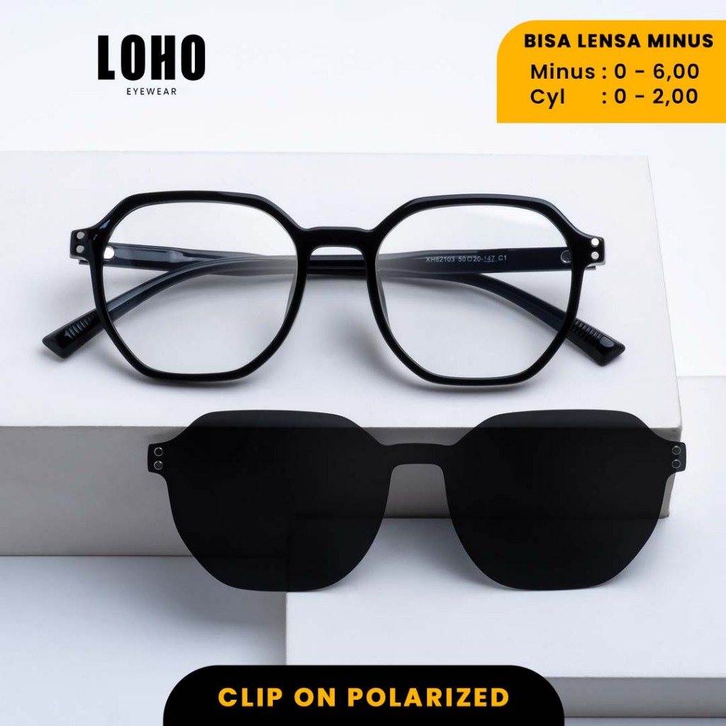 LOHO Kacamata Clip On 2in1 Polarized Sunglasses Anti Uv  Geometric  Lensa Anti Radiasi Blueray Bisa 