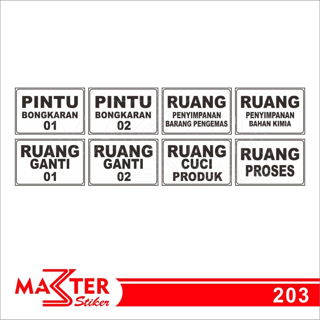 

203 - Stiker untuk Nama Ruangan di Kantor atau Gudang, Vinyl, Tahan Air, Termurah, dan Bisa Custom