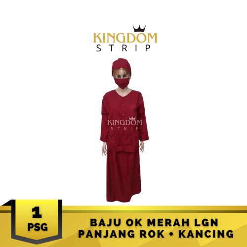 Baju OK Merah Lengan Panjang Baju Kancing Rok
