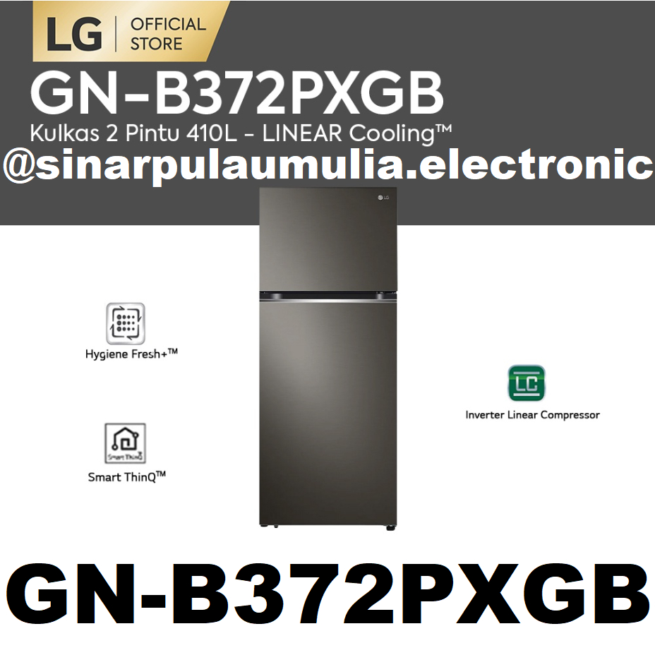 LG Kulkas 2 Pintu 410 Liter Inverter - GN B 372 PXGB / GNB 372PXGB GB / GNB372PXGB / GNB372 GN B372