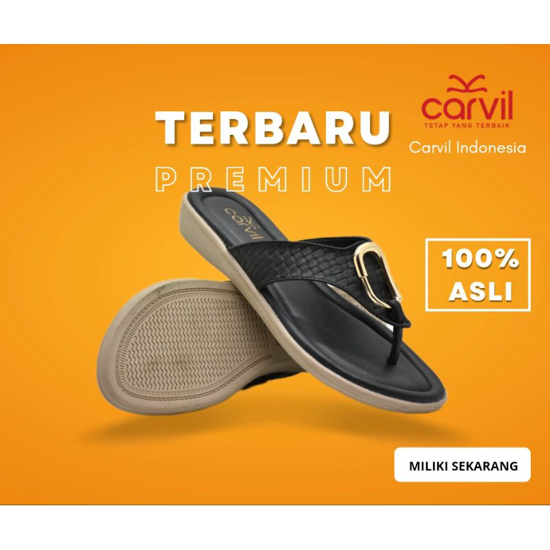 Sandal Carvil Wanita Dewasa Perempuan Kekinian Sendal Cewek Original Terbaru Model Jepit Hitam Black