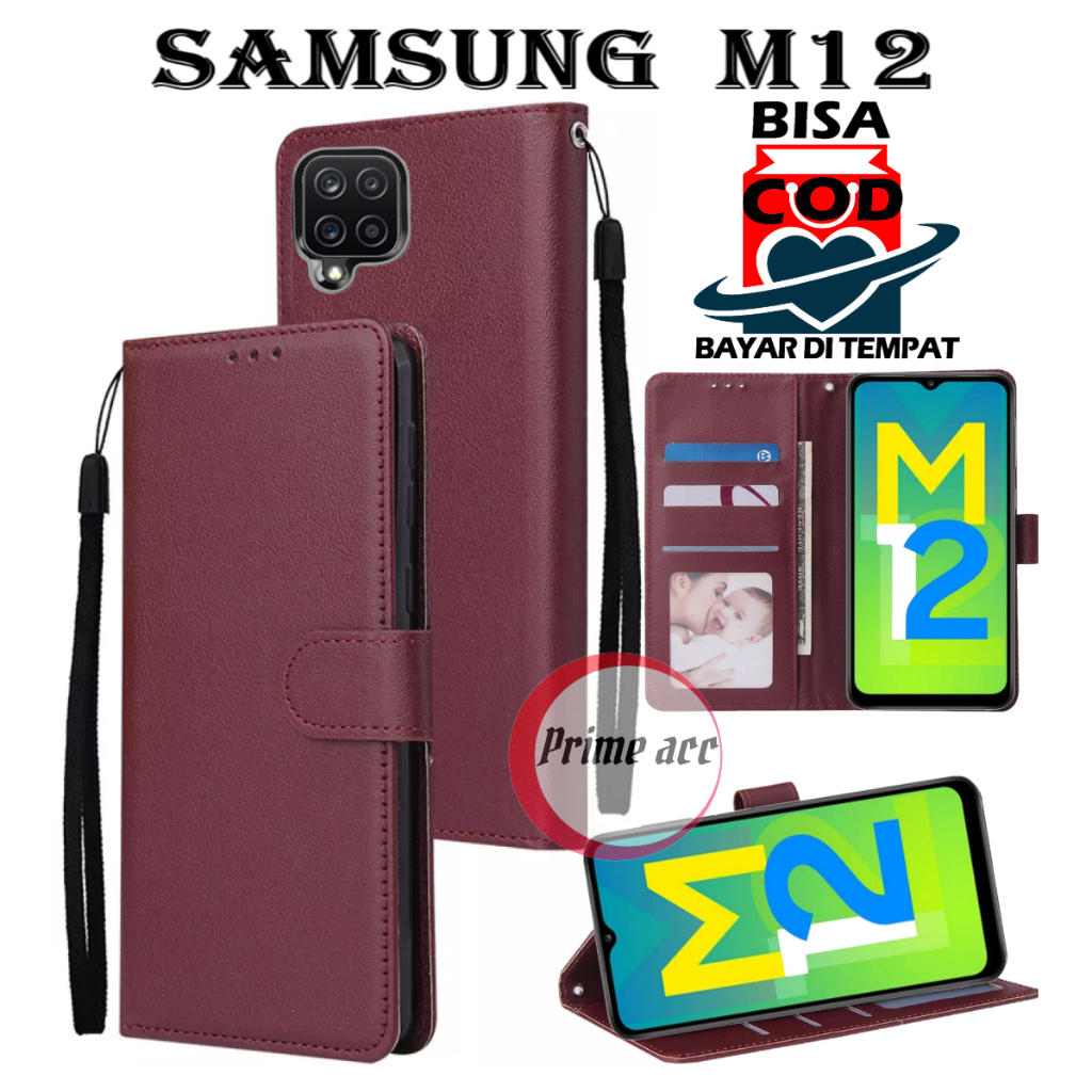 flip case SAMSUNG M12 leather case casing dompet handphone