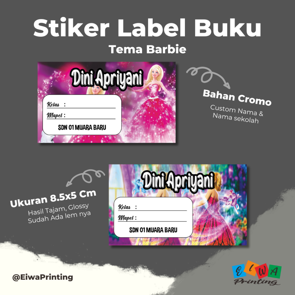 

(30pcs) Stiker Mata Pelajaran Stiker Mapel Custom Nama Motif Barbie Label Buku Pelajaran