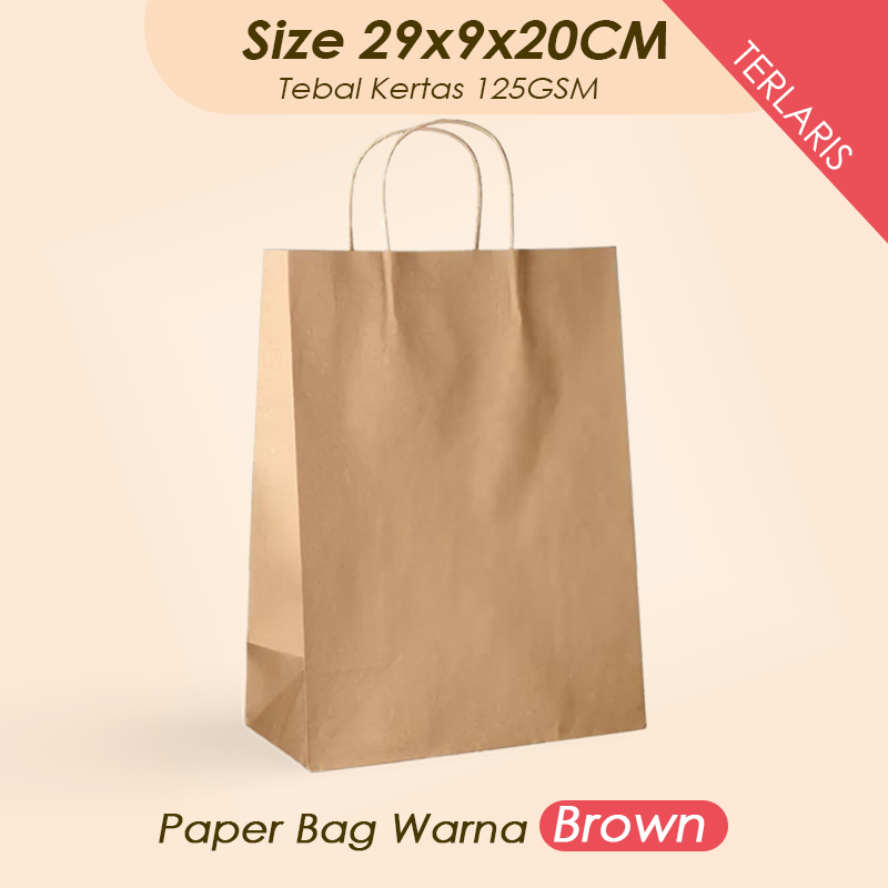 

(Coklat) Paper Bag Jumbo Sedang 29x9x20 CM / Paper Bag Kado Packing Baju, Kerudung, Celana, Kemeja dan Kaos Olshop / Papper Bag Polos Warna Coklat Packaging Online Shop
