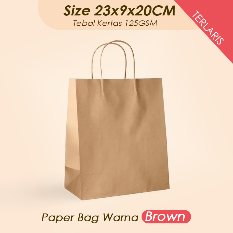 

(Coklat) Paper Bag Jumbo 23x9x20 CM / Paper Bag Kado Packing Baju, Kaos, Kerudung, Celana dan Gamis Olshop / Papper Bag Polos Warna Coklat Packaging Online Shop Murah