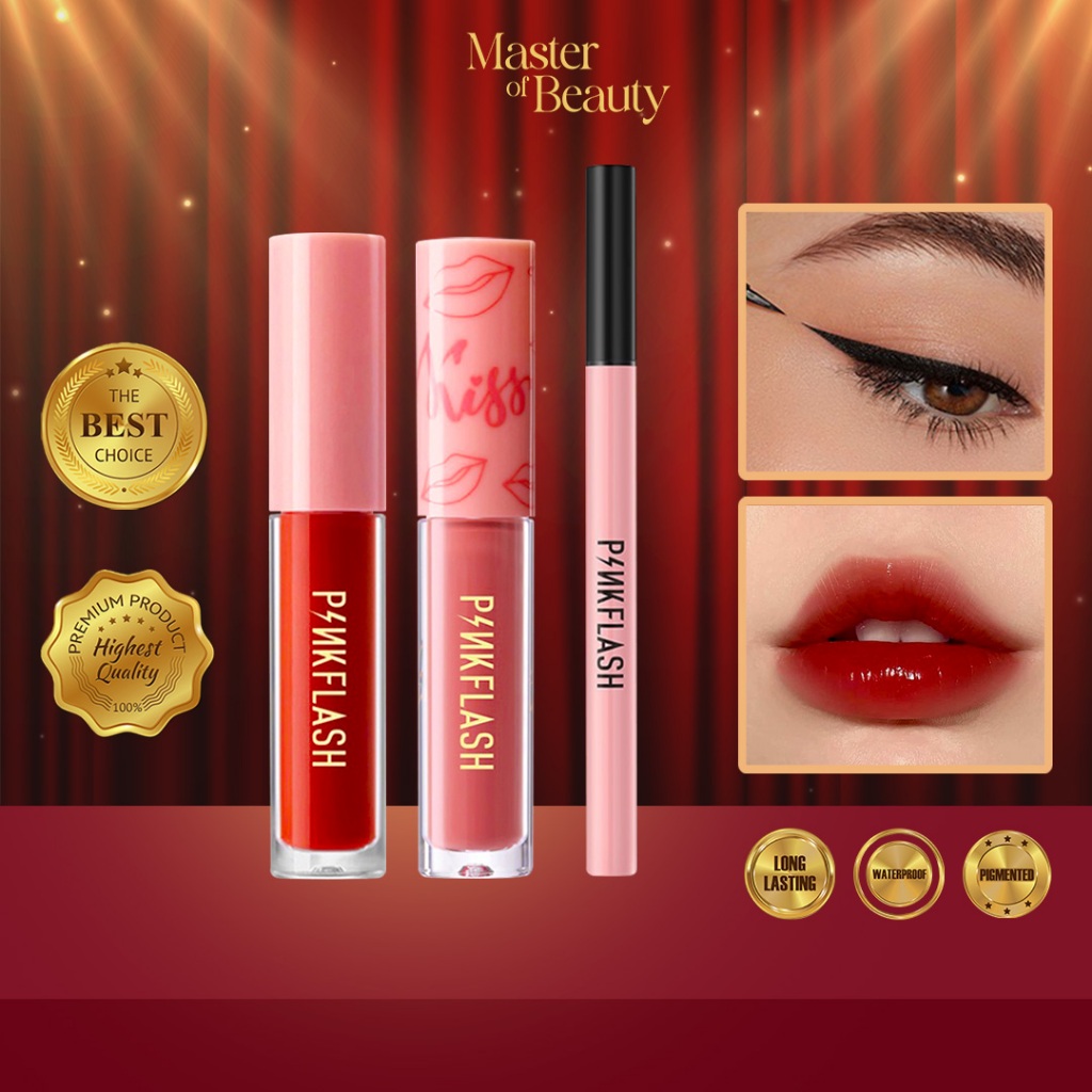 [PAKET 3 PCS] PINKFLASH - (2 PCS) LIP MATTE + EYELINER Lip Ombre Long Lasting Transferproof Pigmante