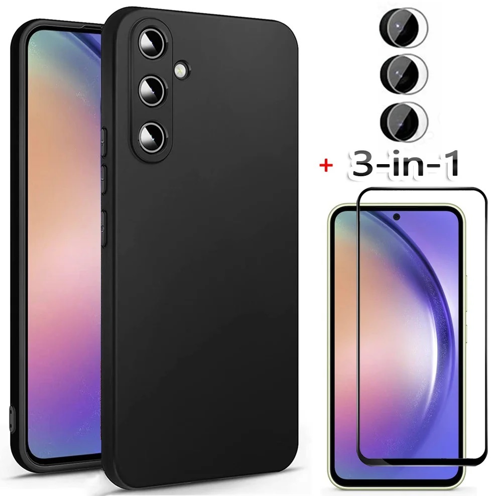 Samsung A55 - A35 5G PAKET 3IN1 Case Softcase BLACKMATTE TEMPERED GLASS CAMERA LENS Case Casing Hp Samsung A55 5G - A35 5G