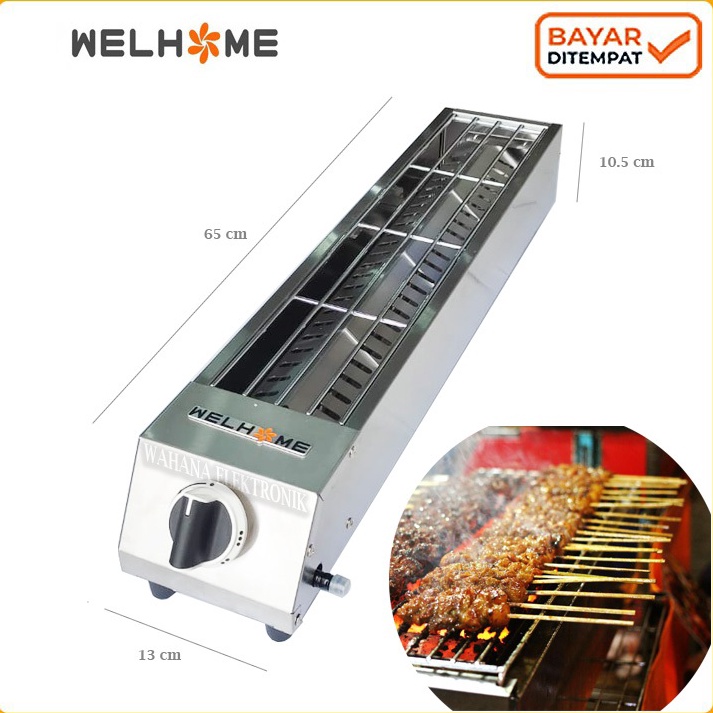 tQ WELHOME Kompor Gas Griller panggangan  bakaran sosis  ayam sate ikan 65 cm plat stainless paket r