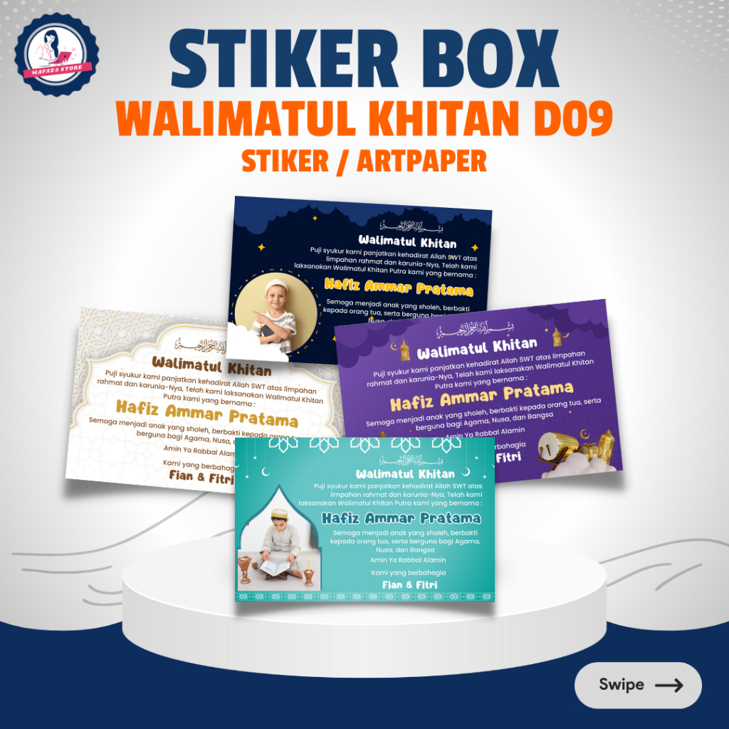 

Stiker Nasi box tasyakuran Khitan / Label box kartu ucapan walimatul khitanan Sticker Aqiqah ulang tahun custom