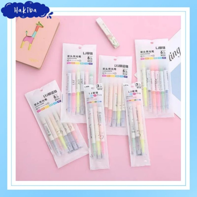 

[Hakiba Stuff] Highlighter 2 Sisi Warna Warni / 1 Set Isi 6 pcs