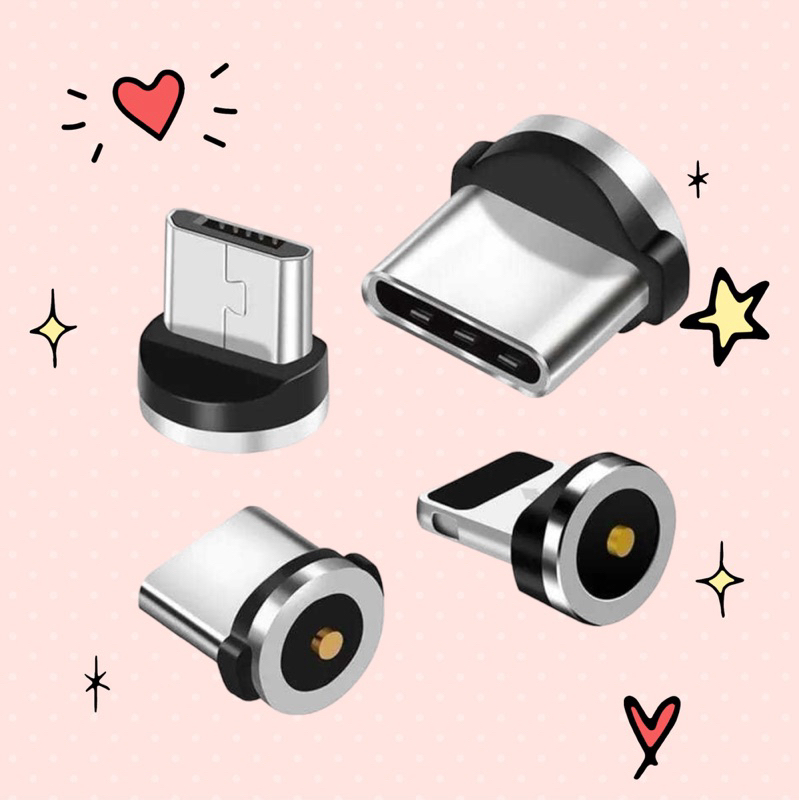 Jolinstore Kepala casan magnet 1 konektor android mini USB type C Tempat Plug kabel Mangnet
