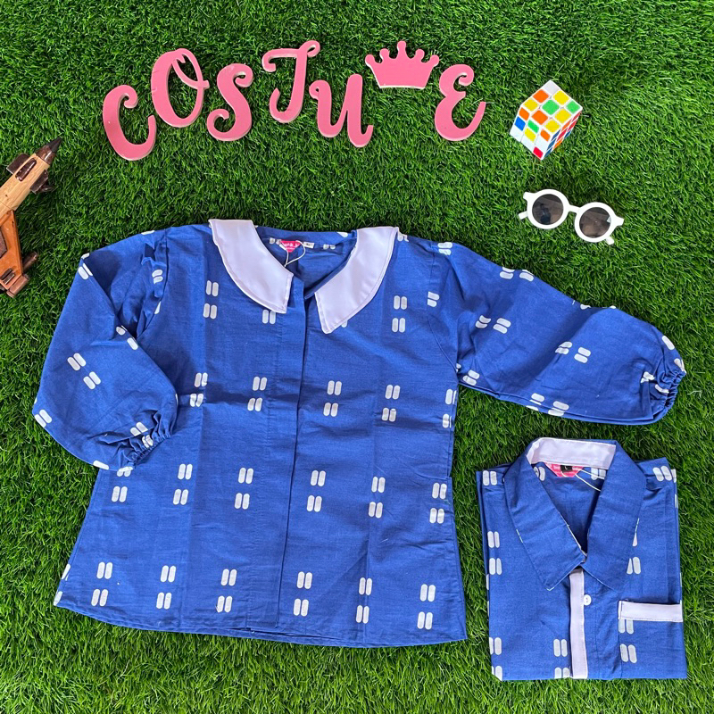 Batik Costume Couple Blus Batik Anak Cewek Cowok Biru Batik Anak Cewek Lengan Panjang Hijab Wudhu Fr