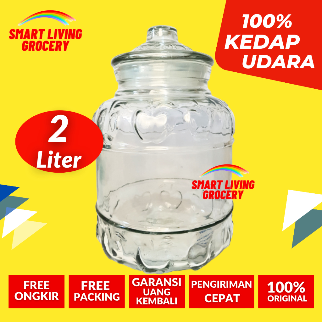TOPLES KACA KEDAP UDARA 2 LITER TOPLES BOTOL JAR KACA BENING BESAR KEDAP UDARA SET KUE KERING LEBARA