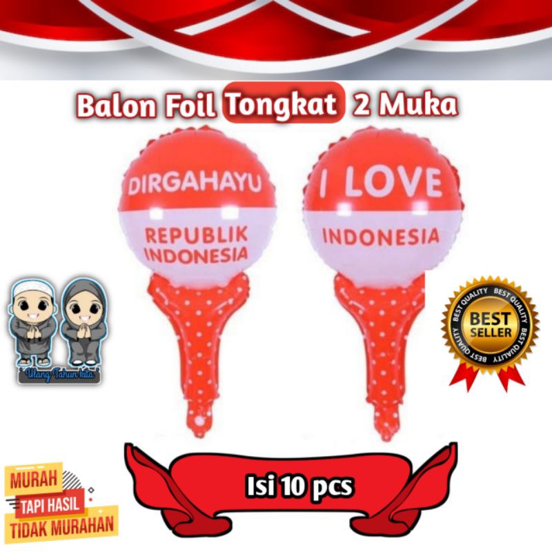 (10pcs) balon pentungan merah putih, balon pentungan dirgahayu RI, balon Agustusan, balon foil merah