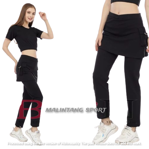 celana senam wanita aerobic hitam / celana senam panjang / celana senam rok kantong 2