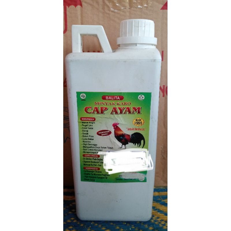 

Minyak urut karo cap AYAM BALITA 1 LTR