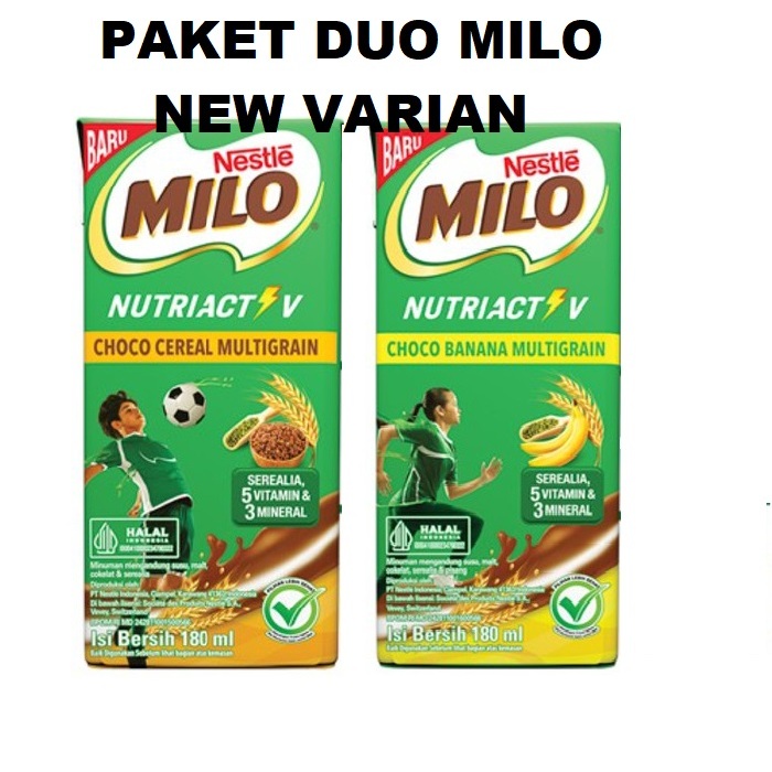 

Paket 2 Pcs Milo NutriActiv Choco Cereal Choco Banana Multigrain 180ml