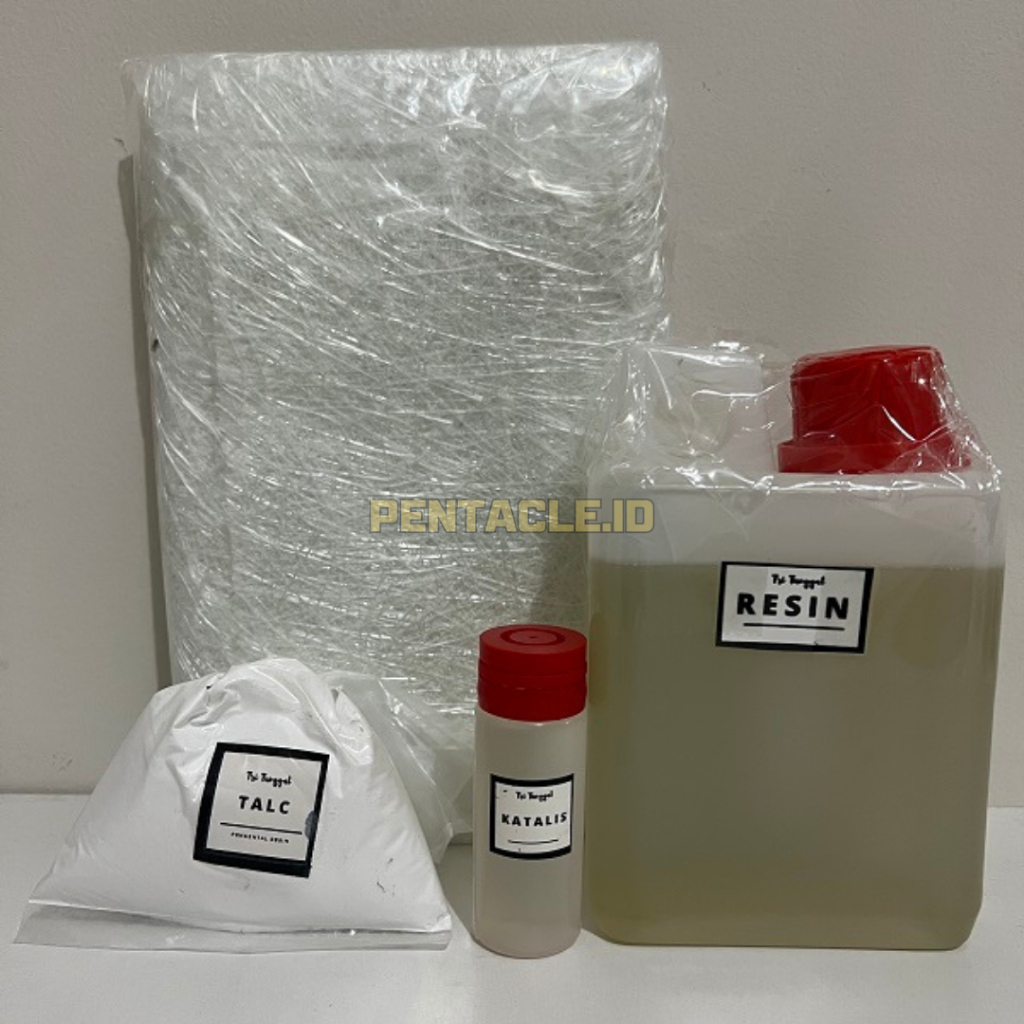 PAKET RESIN 500gr Bening Merah Bundle Hemat Katalis Mat Jushi Serat Fiber Talc Bahan Tambal Genteng 