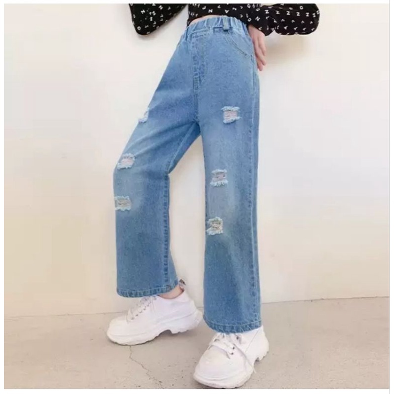 Celana Jeans Sobek New Anak Perempuan Umur 7-13 Tahun - Celana Jeans Sobek Snow Blue Anak Perempuan