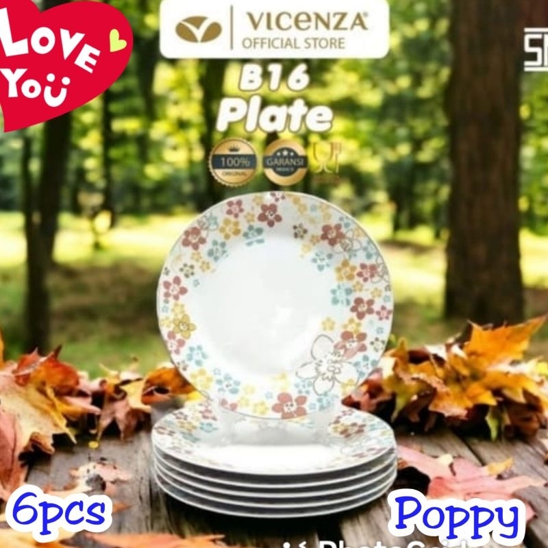 Vicenza Piring Kue Ceper 10.5" Motif Poppy B16 6pcs