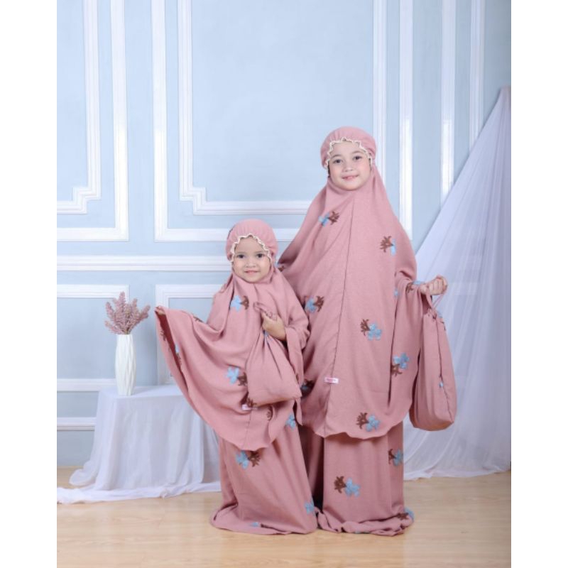 MUKENA CRINKLE AIRFLOW PUFF bordir timbul jacquard emboss/  ORI DE.AL // MUKENA ANAK 2-6 TAHUN