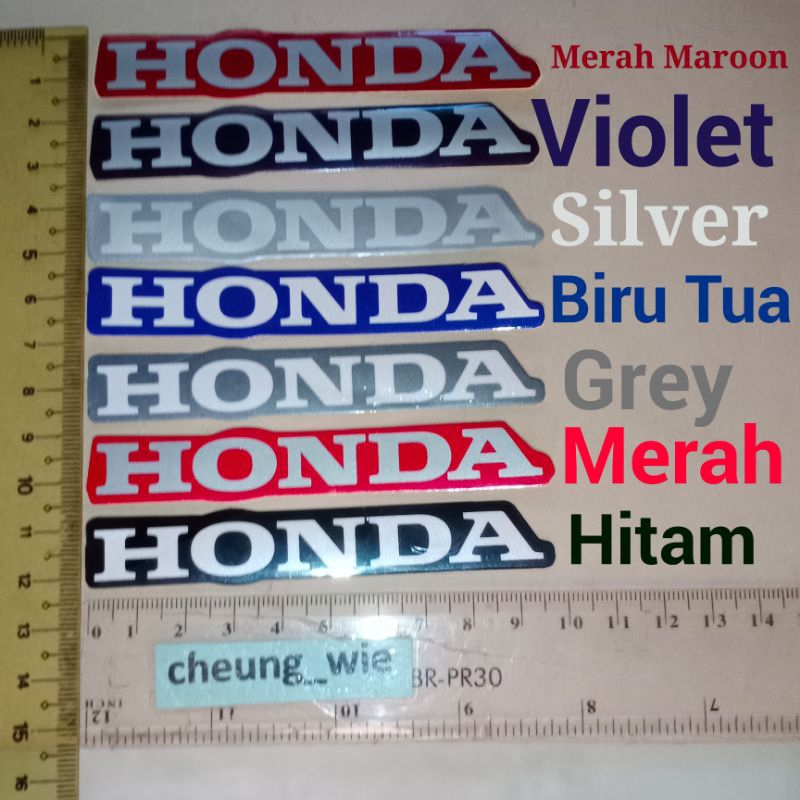 Stiker /Sticker Honda 9.5cm Warna Merah Maroon/Violet/Silver/Biru Tua/Grey/Merah/Hitam 1bh