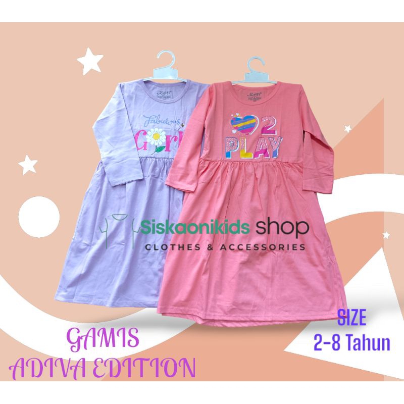 Kelfi Fashion Gamis Anak Perempuan Terbaru Motif Sablon Katun Premium Brand Lokal 2-8 Tahun ADIVA ED