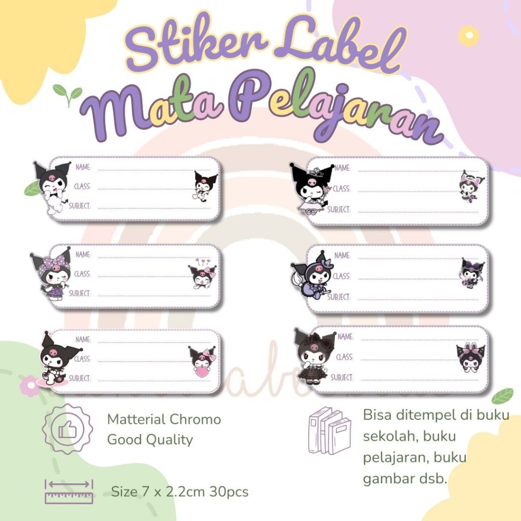 

30pcs Stiker Mata Pelajaran KUROMI Stiker Buku Sekolah