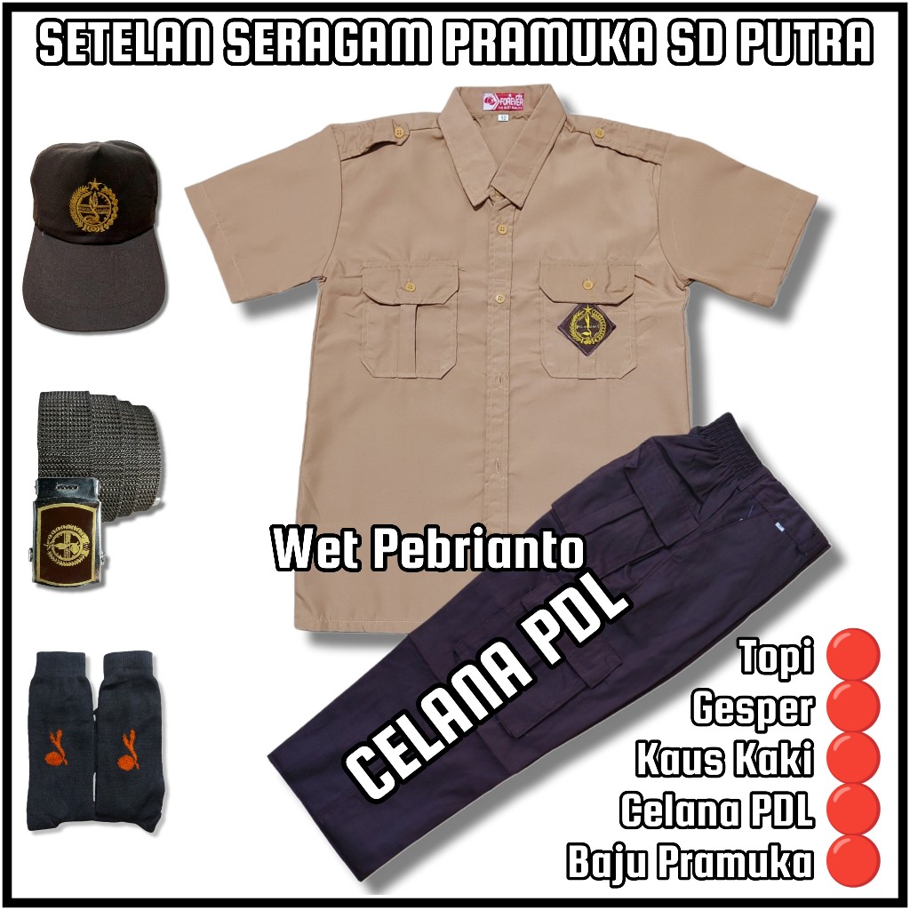 Setelan Seragam Pramuka Anak SD Laki Laki Baju Pramuka Lengan Pendek Celana PDL Pramuka Panjang
