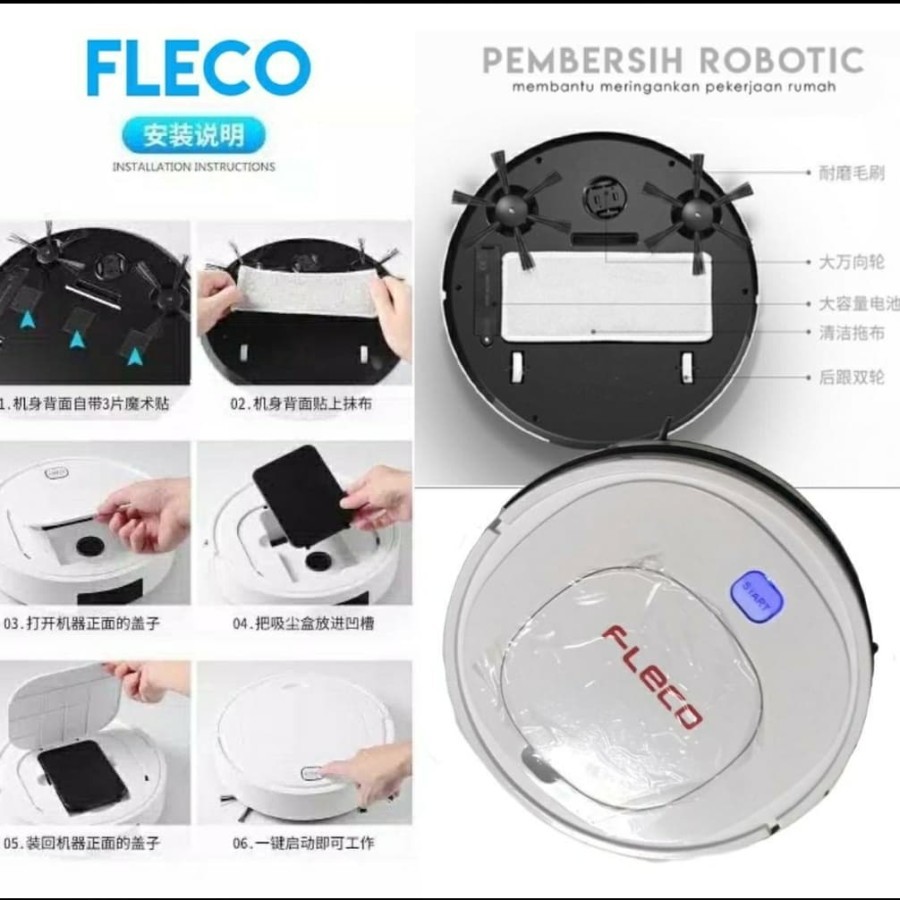 ROBOT VACUM CLEANER FLECO ES32 PEMBERSIH LANTAI OTOMATIS