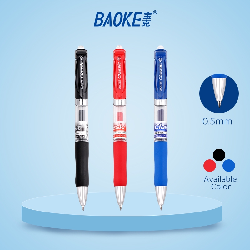 

BAOKE Pulpen Gel Retractable 0.5mm dengan Pegangan Karet - Tinta Gel Hitam Cepat Kering A35