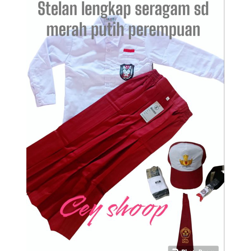 BAJU SERAGAM SEKOLAH MERAH PUTIH SD LENGKAP ANAK PEREMPUAN SETELAN SERAGAM SD