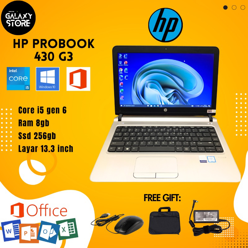 LAPTOP HP PROBOOK 430-G3 CORE I5 GEN 6 RAM 8GB SSD 256GB MULUS LIKE NEW