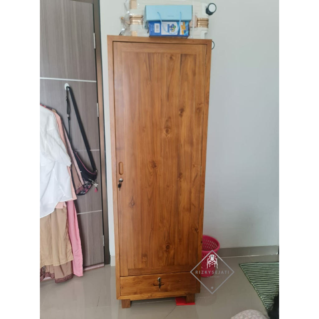 lemari pakaian pintu 1 kombinasi laci kayu jati grade A