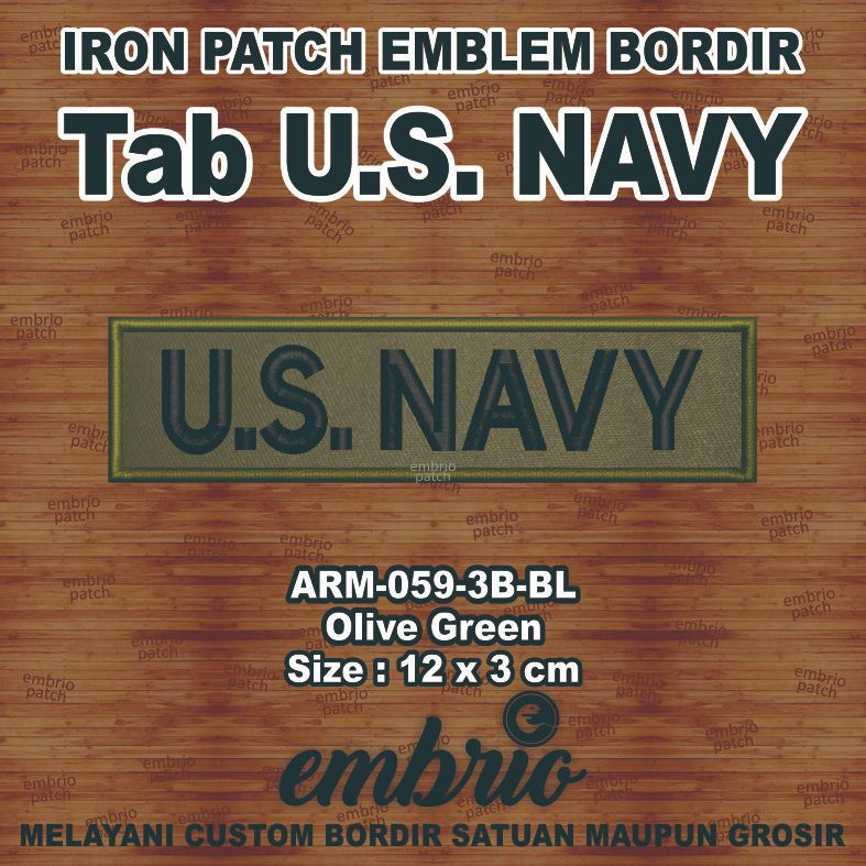 ARM-059-3B-BL Patch US NAVY tab emblem bordir nametag us army - Olive