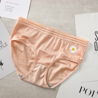 CD693 Celana dalam wanita One Piece Mulus Motif bunga daisy Sutra Briefs Elastis Seamless Mid Waist