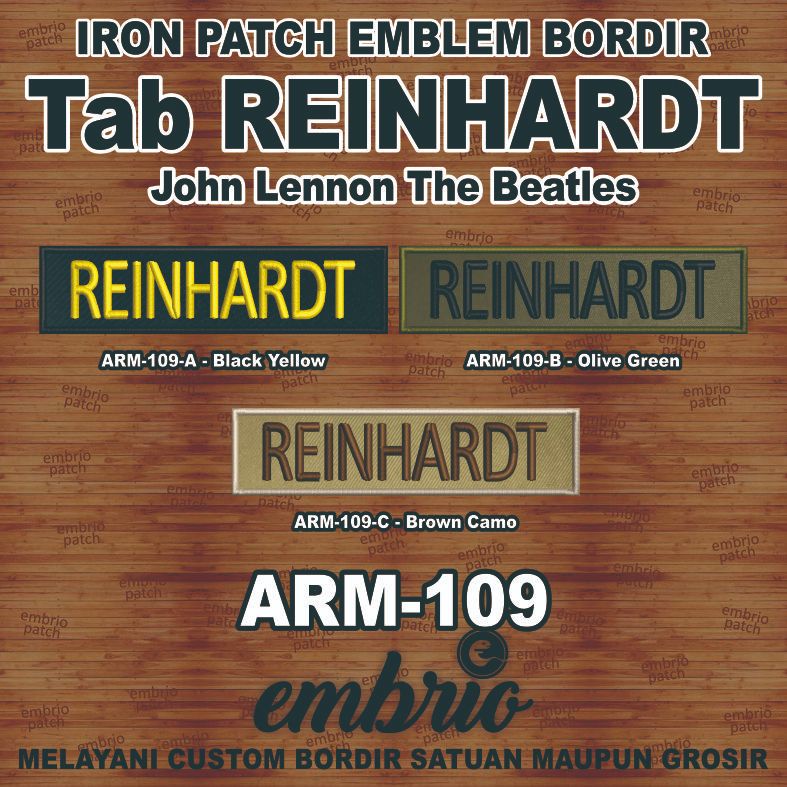 ARM-109 Patch REINHARDT tab John Lennon wamil emblem bordir name tag us army the beatles military se