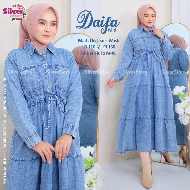Daifa Midi Original By Silver Dress Jeans Tebal Polos Simple