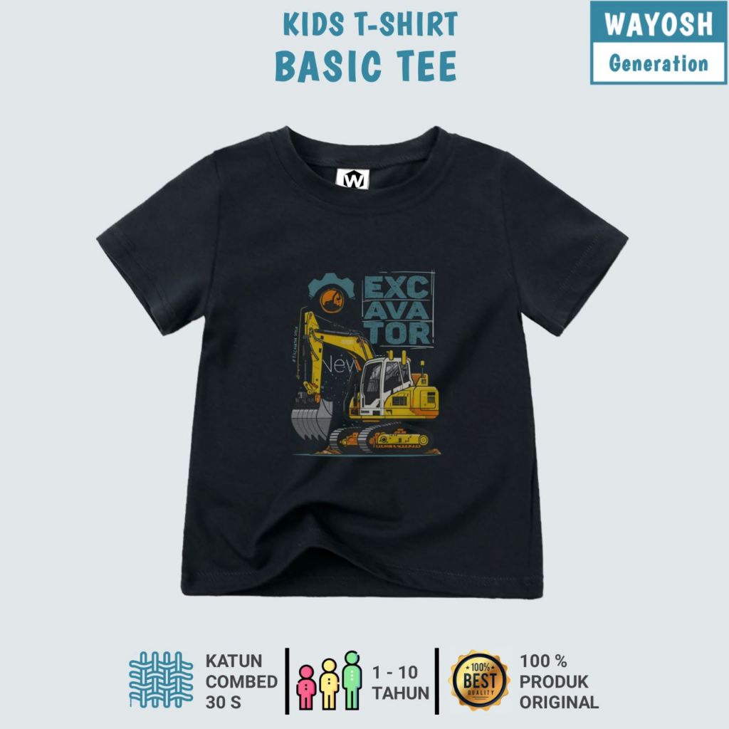 Baju Kaos Anak Unisex "Excavator Series" Usia 1-10 Tahun Premium Katun Basic Tee Original Wayosh