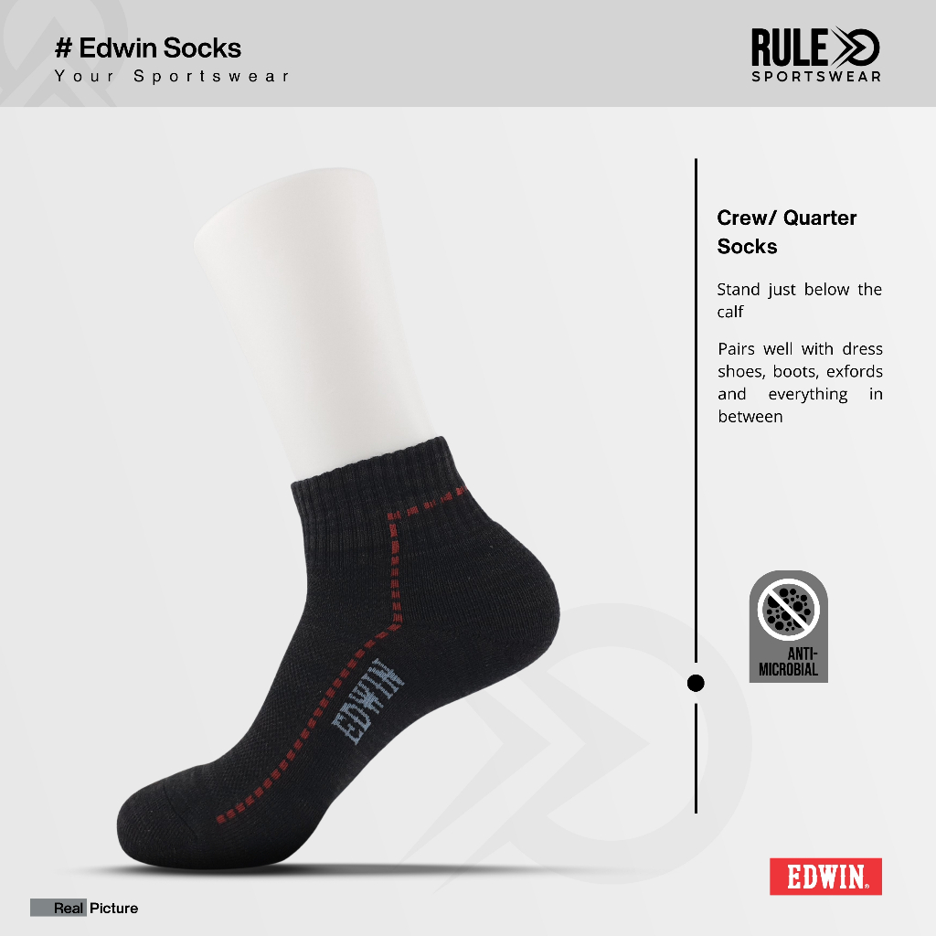 Kaos Kaki Edwin Original Crew Socks diatas Mata Kaki Tebal Unisex Casual Pria Wanita Olahraga Rule S