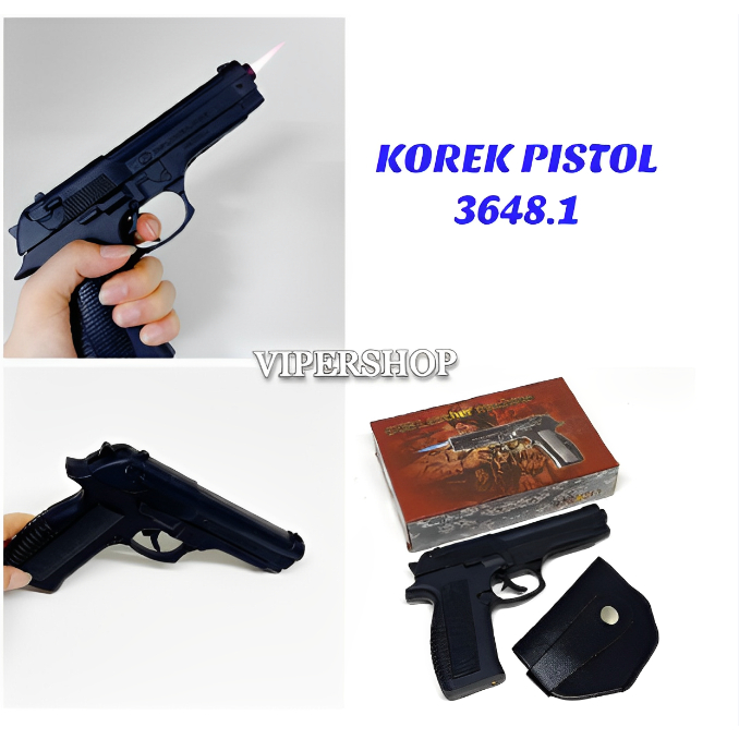 Korek Api Gas Model Pistol 608 Body Besi Kokang Plus Sarung 3648-1