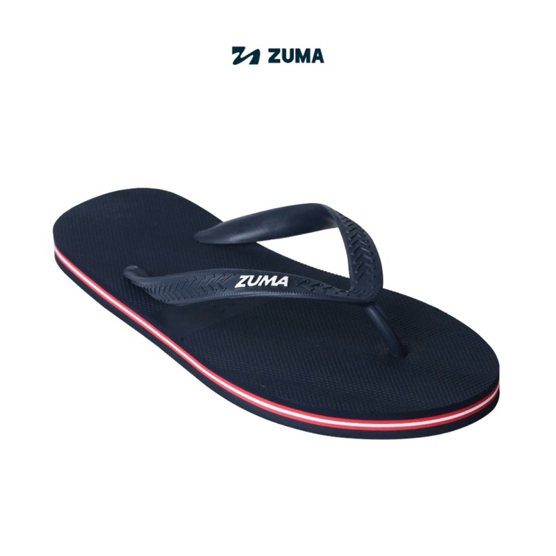 Sandal Zuma Men Stripe Biru Putih Merah / Sandal Jepit Karet Cowok
