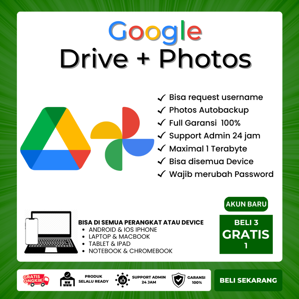 [GDRIVE+GPHOTOS] PAKET LENGKAP Google Drive Bonus Google Photos unlimited Lifetime Bergaransi