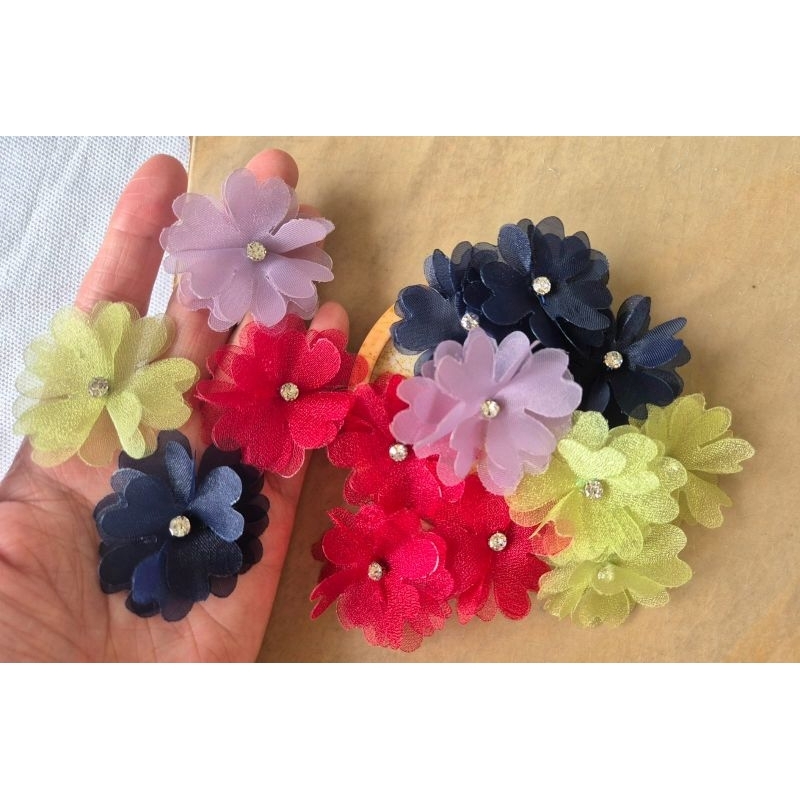 BUNGA ORGANZA 3D / HIASAN KUKU PALSU / HIASAN BAJU / HIASAN BANDO / APLIKASI BUNGA ORGANZA / BUNGA R
