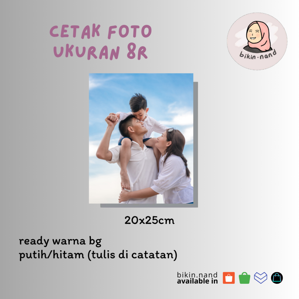 

CETAK FOTO 8R (20x25cm) - TANPA MINIMUM PEMESANAN - Murah PROSES KILAT Berkualitas