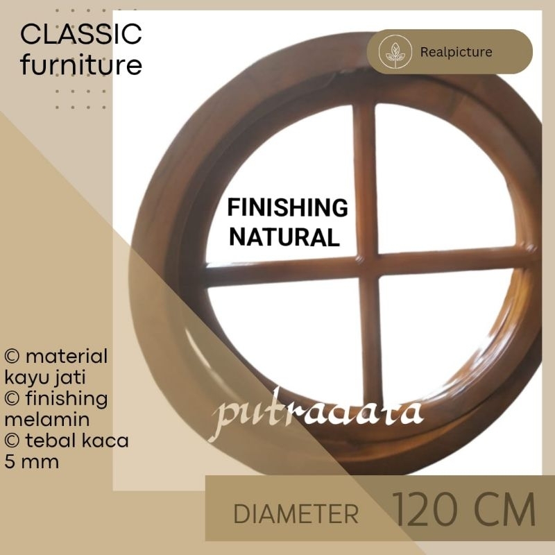 Diameter 120cm Kusen Jendela Bulat Putar Kayu Jati