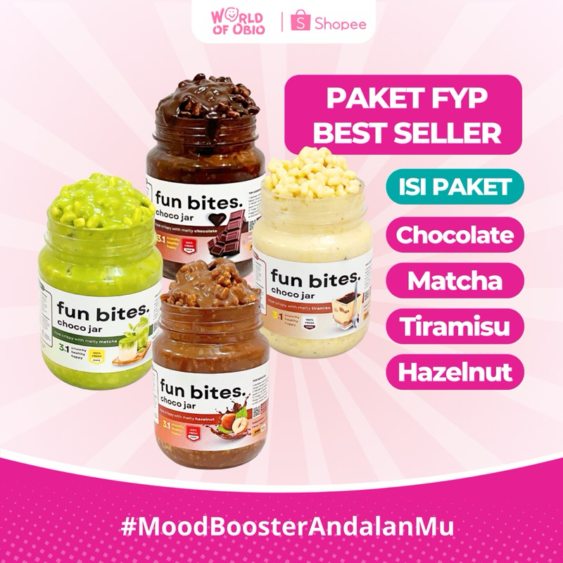 

PAKET FYP BEST SELLER - Fun Bites Choco Jar Rasa Chocolate Hazelnut Tiramisu Matcha