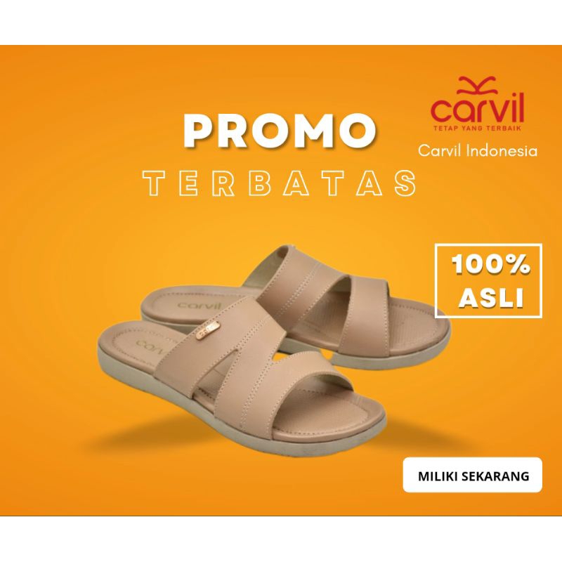 Sandal Carvil Wanita Original 100 % Sendal Cewek Kekinian Slop Perempuan Dewasa Flatshoes Elegan